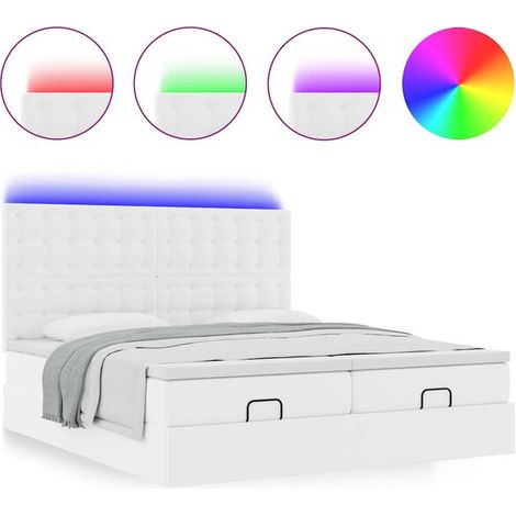 Lit coffre avec matelas et lumière LED, blanc pur, 160x200 cm, revêtement en similicuir. (1/5)