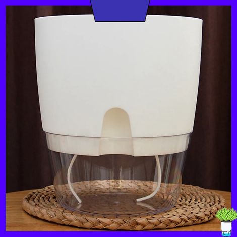 Pot de Fleurs Autonome en Plastique Transparent à Double Couche Détachable pour Balcon Blanc Grand
