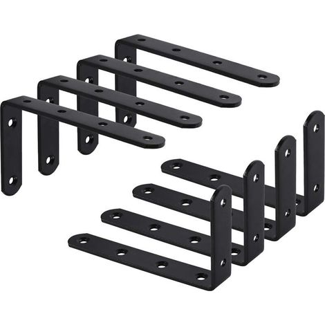 Sjqka – Support étagère murale en fer noir – Lot de 8 équerres 125x75x3mm – Résistant à la rouille – Fixation pour meubles et déco (1/4)