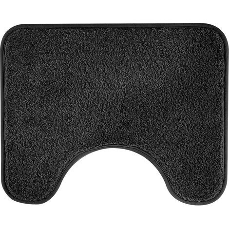 Tapis de toilette absorbant, antidérapant et extra doux, en microfibre moelleuse à poils longs, lavable en machine, séchage rapide, épais en forme de U, 50 x 40 cm (noir) (1/5)
