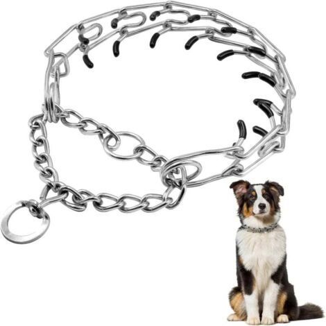 Adjustable Pet Dog Training Collar, Stainless Steel Dog Collar with Rubber Tip (Silver-L) (1/5)