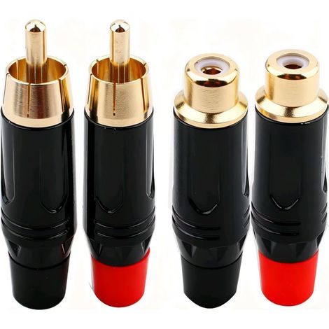 Set di 4 connettori RCA a saldare, adattatori jack placcati in oro per sistemi multimediali e videosorveglianza (2 maschi + 2 femmine) (1/5)