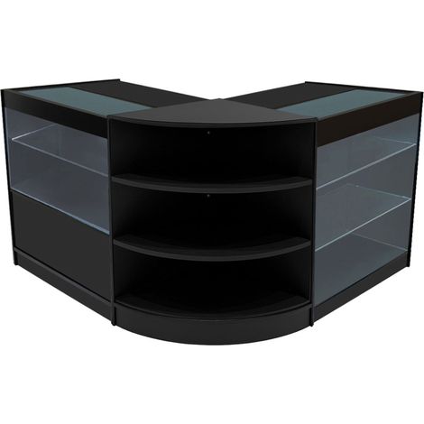 Set Banconi Negozio Calliope LED K900 C900 LM60 Nero con Illuminazione Bianca Ante Scorrevoli con Chiavi 3 Unità Modulari Ripiani Interni Vetrina Esposizione Gioielli Abbigliamento Arredo Commerciale (1/5)