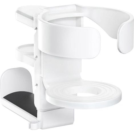 Porte-gobelet anti-éclaboussures avec crochet pour casque amovible, se fixe solidement aux tables, comptoirs et bureaux, blanc. (1/5)
