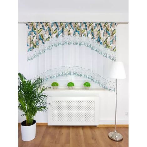 Rideau brodé d'un motif de feuilles tendance - monstera verte (1/5)