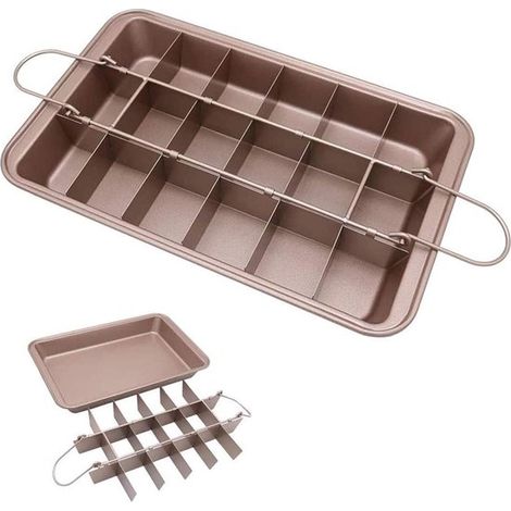 Teglia per brownie - Teglia antiaderente con divisori - 18 scomparti pretagliati - per lasagne, muffin e cupcake - 30,5 x 20,3 x 5 cm