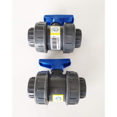 Lot de 2 Vannes modèle 2020 Interplast 32mm à coller double union démontable 3,2cm / 32 mm PN16 PVC PRESSION (1/2)