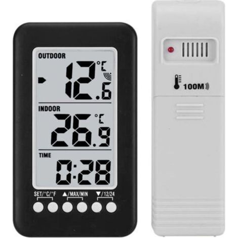 Drahtlose Wetterstation, LCD-Temperaturanzeige für Innen und Außen, drahtloses Thermometer mit tragbarem Sender (1/5)