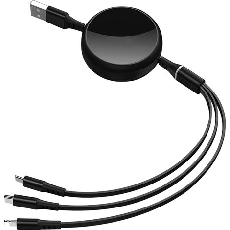 Cable De Chargement Rétractable - 3 En 1 Iphone Micro-Usb Type-C - 120 Cm - 3 A - Pour Smartphone Et Tablette - 1 Pièce (1/5)