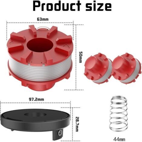 Bobines de rechange pour coupe-bordures, pièces détachées pour coupe-bordures (2 bobines de fil + 1 couvercle de bobine + 1 ressort) (1/3)