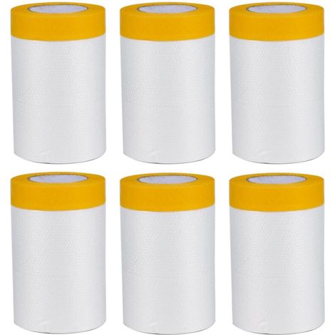 6 Rouleaux Papier de Masquage Peinture, Film de Masquage avec Ruban Adhésif 55cm20m Masker Ruban de Masquage en PE Film de Masquage Peinture Voiture pour Meuble de Protection (1/5)