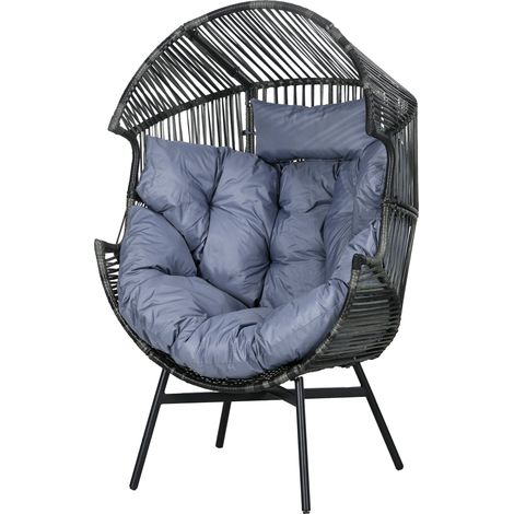 Fauteuil d'extérieur en rotin PE gris et noir 89x75x143 cm