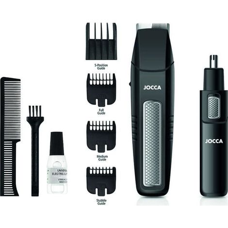 Kit barbe 5 en 1 - JOCCA - 1439 - 3V - 4 peignes - Noir et acier inoxydable (1/3)