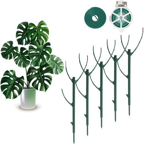 5 Pièces Tuteurs pour Plantes de Jardin, Piquets de Support pour Plantes Grimpantes, Amovibles et Empilables, Tuteur Monstera avec Attaches de Jardin