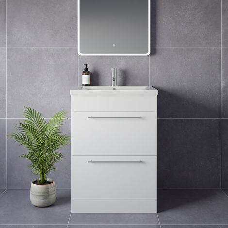 Napoli 460 Gloss White 600mm 2 Drawer Vanity Unit with Glide Basin - 600mm - Chrome 320mm Handle