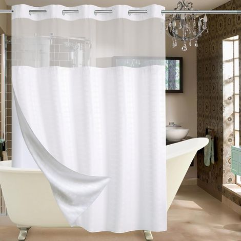 Rideau De Douche Sans Crochet - Avec Doublure Amovible À Attache Rapide - Fenêtre Transparente En Haut - Imperméable Lavable - 180 X 188 Cm - 1 Pièce (1/5)