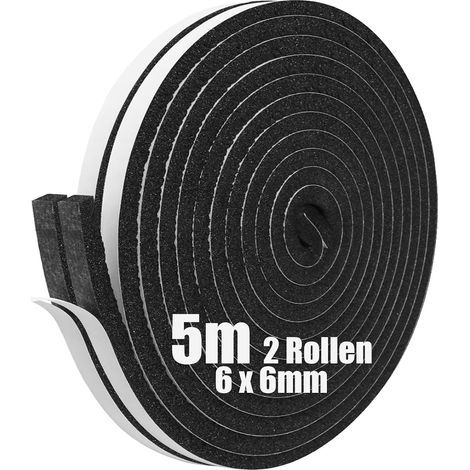 Pack of 2 rolls of self-adhesive foam rubber sealing tape for windows and doors - Anti-collision - Sound insulation - 6 mm (W) x 6 mm (D) x 5 m (L) (1/5)