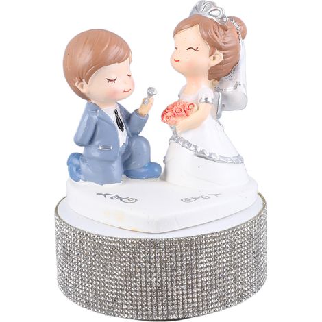 Boîte à musique rotative romantique pour couple, résine délicate, figurine décorative de couple, cadeau idéal pour femme, petite amie, demande en mariage (1/5)