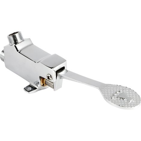 Vanne à pédale laiton chromé montage au sol filetage G1/2 24cm pour hôpital labo usine robinet eau avec 2 chevilles (1/5)