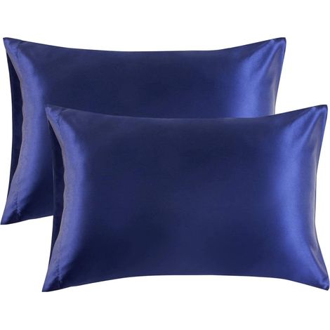 Taies d'oreiller en satin pour les cheveux et la peau, lot de 2 - Taille standard - Housses d'oreiller en satin avec fermeture portefeuille - 51 x 66 cm (1/5)