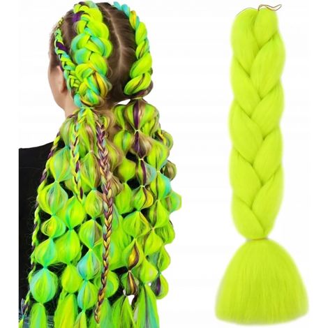 Synthetische Haarverlängerungen, 120 cm dick, limettengrün, für Zöpfe (1/4)