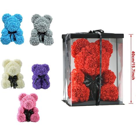ORSO TEDDY BEAR DI ROSE ARTIFICIALI 40CM SAN VALENTINO ANNIVERSARIO REGALO VARI COLORI - Colore: Rosa