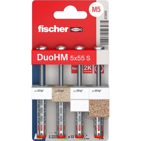 Tarugo Duohm 5 x 55 mm con tornillo de cabeza Torx, blíster x 4 - Fischer fijaciones
