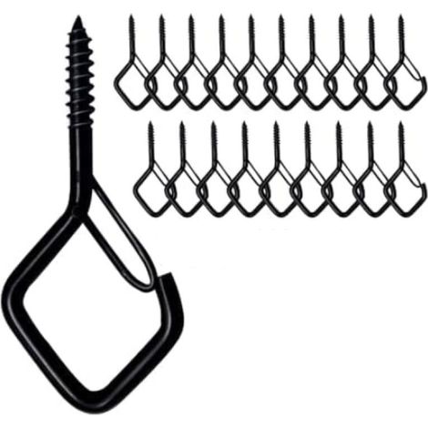 Lot de 20 crochets à visser en acier inoxydable avec sécurité, crochets muraux, crochets de plafond, crochets à vis noirs, peuvent être