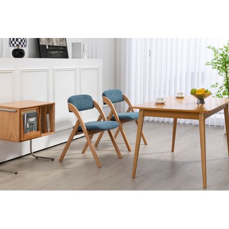 Chaises pliantes HOMEFUN avec sièges rembourrés, lot de 2 chaises en bois empilables, housses amovibles, fauteuils d'appoint pour invités, cuisine, bureau, mariage, fête, pique-nique, bleu (1/4)
