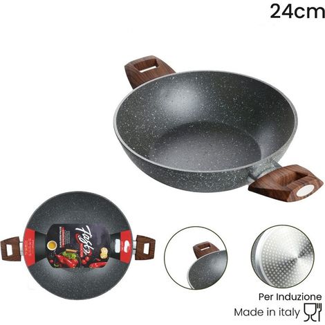 Revêtement Antiadhésif Anti-rayé Anti-rayé Pour Induction Avec 2 Poignées En Bois ø24-28-32cm     -diamètre 24   -