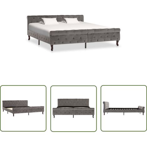 The Living Store Bettgestell Grau Samt 180 x 200 cm - Betten - Bettgestell - Samtbettwäsche - Boxspringbett - Doppelbett (1/5)