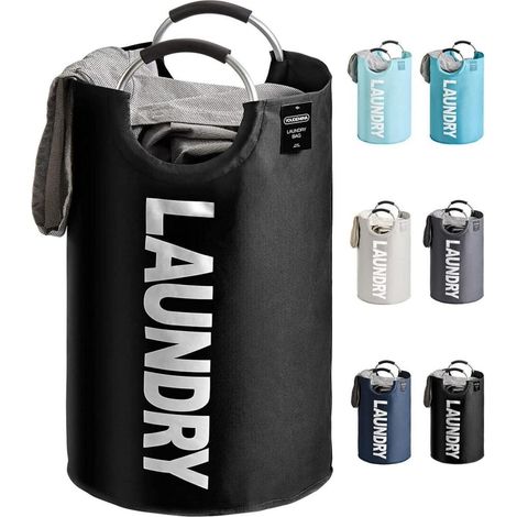 YOUDENOVA Faltbarer Wäschekorb 82L Schwarz Aluminium-Griff Oxford-Stoff (1/5)