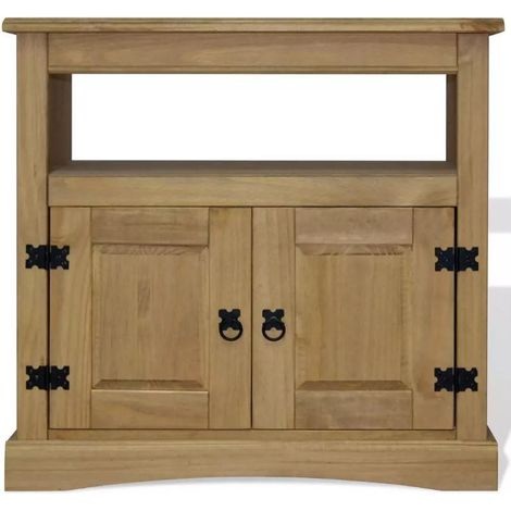Meuble TV 1 niche 2 portes pin massif clair Mexica (1/3)