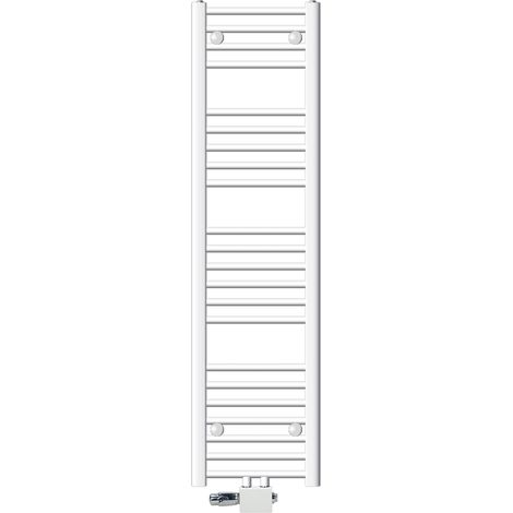 ECD Germany Badheizkörper Mittelanschluss 300 x 1400 mm Weiß gerade mit Thermostat und Anschlussgarnitur Universal Eck- und Durchgangsform Weiß - Heizkörper Heizung Handtuchwärmer Handtuchtrockner (1/5)
