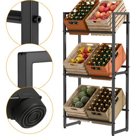 Wolketon Scaffale per casse di bevande 71x32x140 cm Scaffale portaoggetti solido in metallo nero per cantina o cucina 4 pezzi