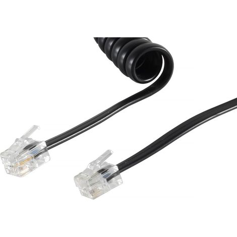 1 Câble téléphonique spiralé 5m, Connecteur RJ10 mâle vers mâle, Fil cuivre plaqué or, Pour bureau et maison