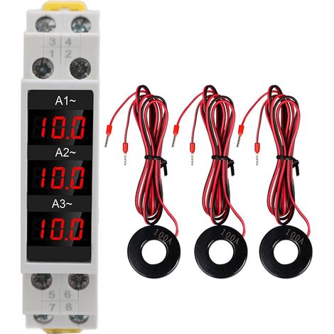 Voltmètre Ampèremètre à Rail Din triphasé, Compteur D'énergie Numérique AC 80-500 V 1-100 A avec 3 Capteurs, Compteur de Tension, Courant, Testeur d'électricité, Multimètre (1/5)
