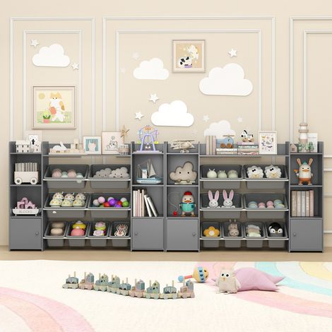 Organisateur de Rangement pour Jouets Étagère 4 Niveaux pour Enfants avec 8 Bacs Amovibles et Bibliothèque Armoire pour Tout-Petits Gris (1/2)