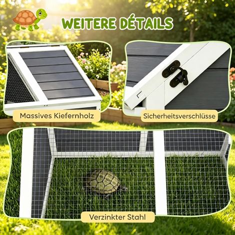 Maison bois tortues couvercle amovible, loquets, 2 zones séparées (1/5)