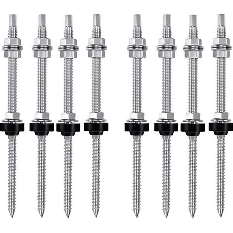 Boulons de Suspension Argentés M10 X 200 Mm, Pré-Assemblés, V2A, Réglables en Hauteur, pour Toits de Solaire Photovoltaïque, Lot de 8 (1/5)