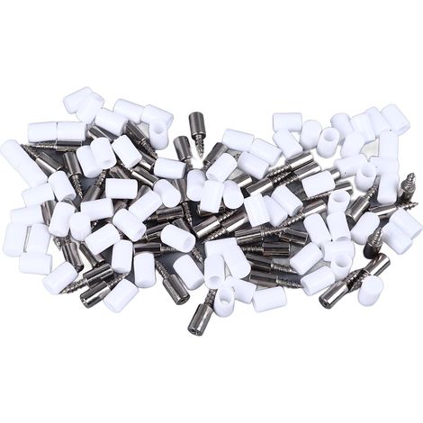 Lot de 100 supports d'étagère en métal avec manchon antidérapant blanc, pour placards, bibliothèques, armoires et vitrines de cuisine.