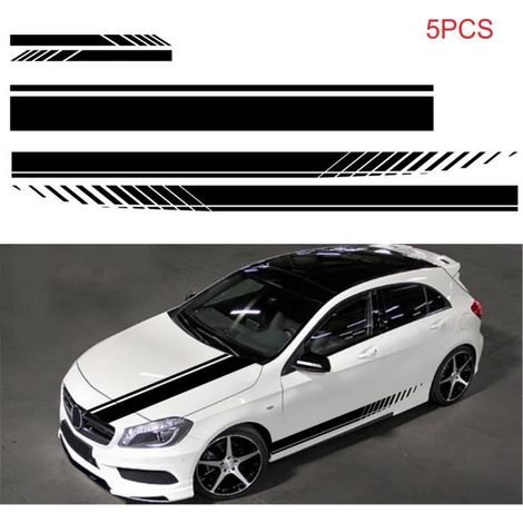 5 pièces universel noir voiture course corps côté bande jupe toit capot autocollant autocollant pour toutes les voitures PVC décal (1/3)