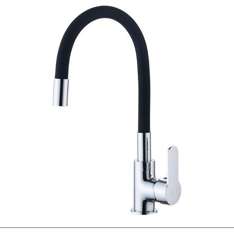 HANBING Robinet de Cuisine Flexible Bec Haut Orientable Librement Mitigeur Évier Flexible Laiton Chromé et Noir Robinet Evier Monotrou à Eau Chaude et Froide (1/3)