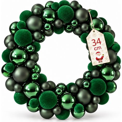 Corona Ghirlanda di Natale Verde 34 cm Decorazione Natalizia da Porta e Parete (1/5)
