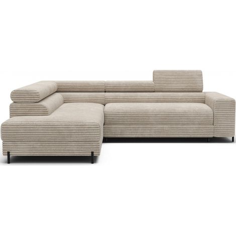 Sofá de esquina COLESIA convertible 5 plazas beige terciopelo acanalado – izquierda – 274x200cm (1/5)
