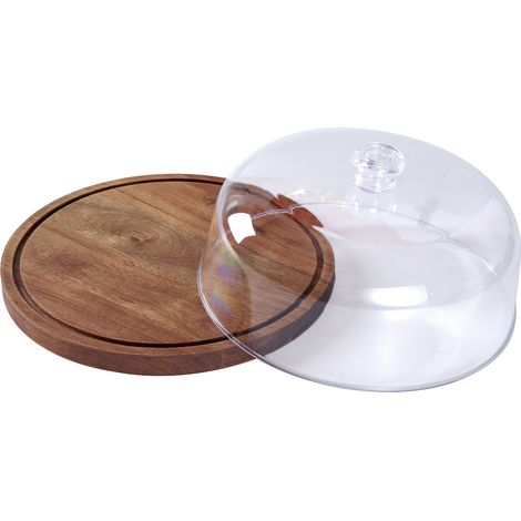 Support Gâteau avec Couvercle Bois 12in Rond Holder 2 en 1 – Set Présentation Table Dessert et Planche Charcuterie Grand Dôme Acrylique Fromage Chips Trempettes Nachos Plateau Fruit (1/5)