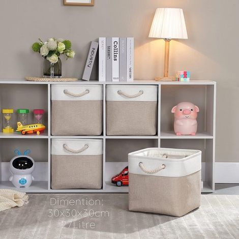 Aufbewahrungsbox aus Stoff,Karki Aufbewahrungskorb in Creme,würfelförmige Stoffkörbe (30x30x30 cm) für Kleiderschrank,3er-Pack) (1/4)