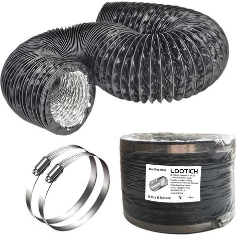 1 Gaine De Ventilation Flexible, Diamètre 204mm, Longueur 2,5m, PVC Aluminium, Avec 2 Colliers Acier, Pour Cuisine Salle De Bain (1/5)