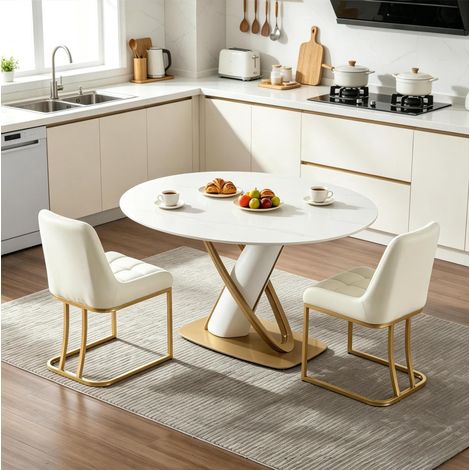 Chaises de salle à manger en velours beige, lot de 2, structure métal, H 84 cm OKMYHOME (1/5)