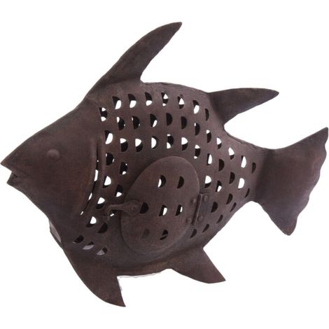 Poisson décoratif en métal foncé, 33 x 40 cm
